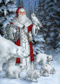 Red Arctic Santa with Polar Bears, Foxes, Owl T5