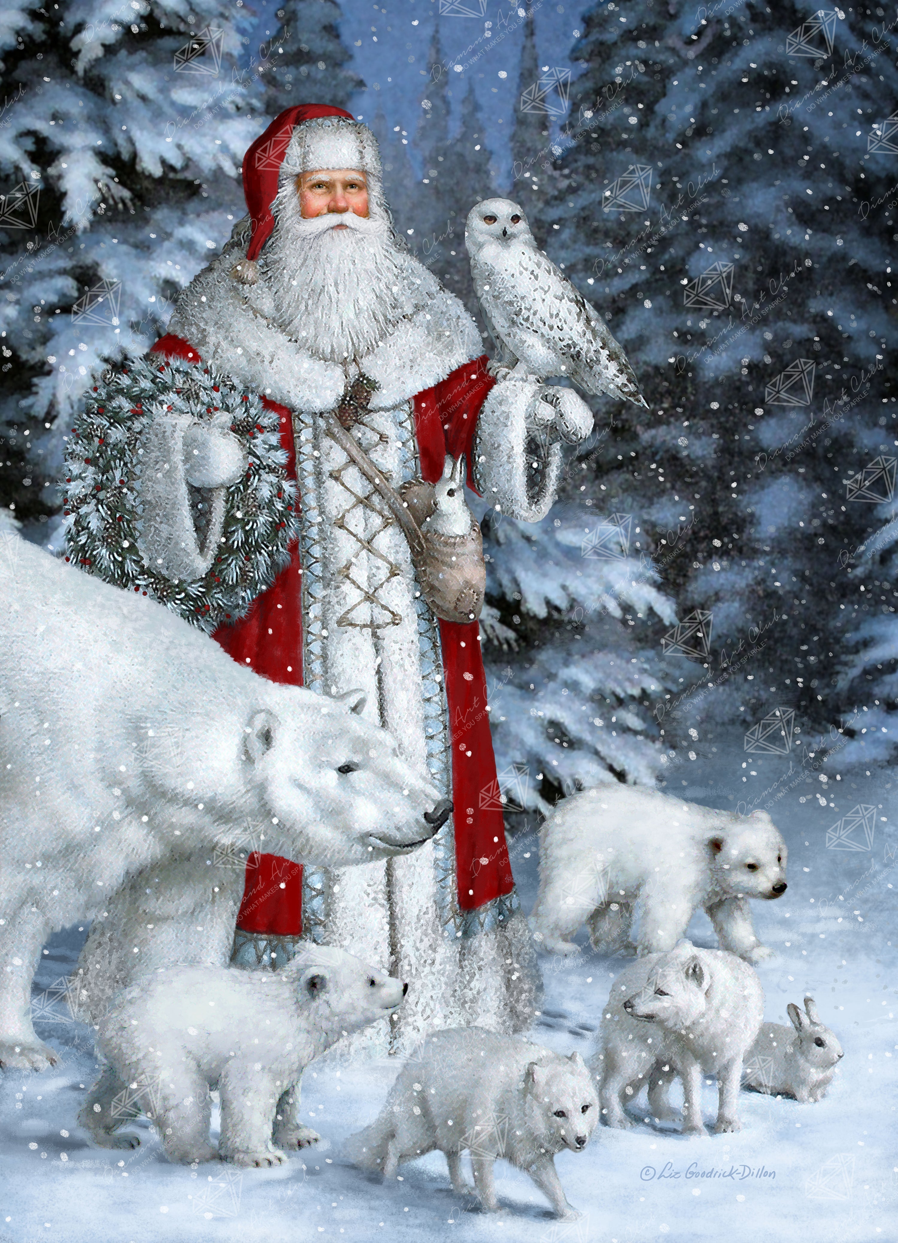 Red Arctic Santa with Polar Bears, Foxes, Owl T5