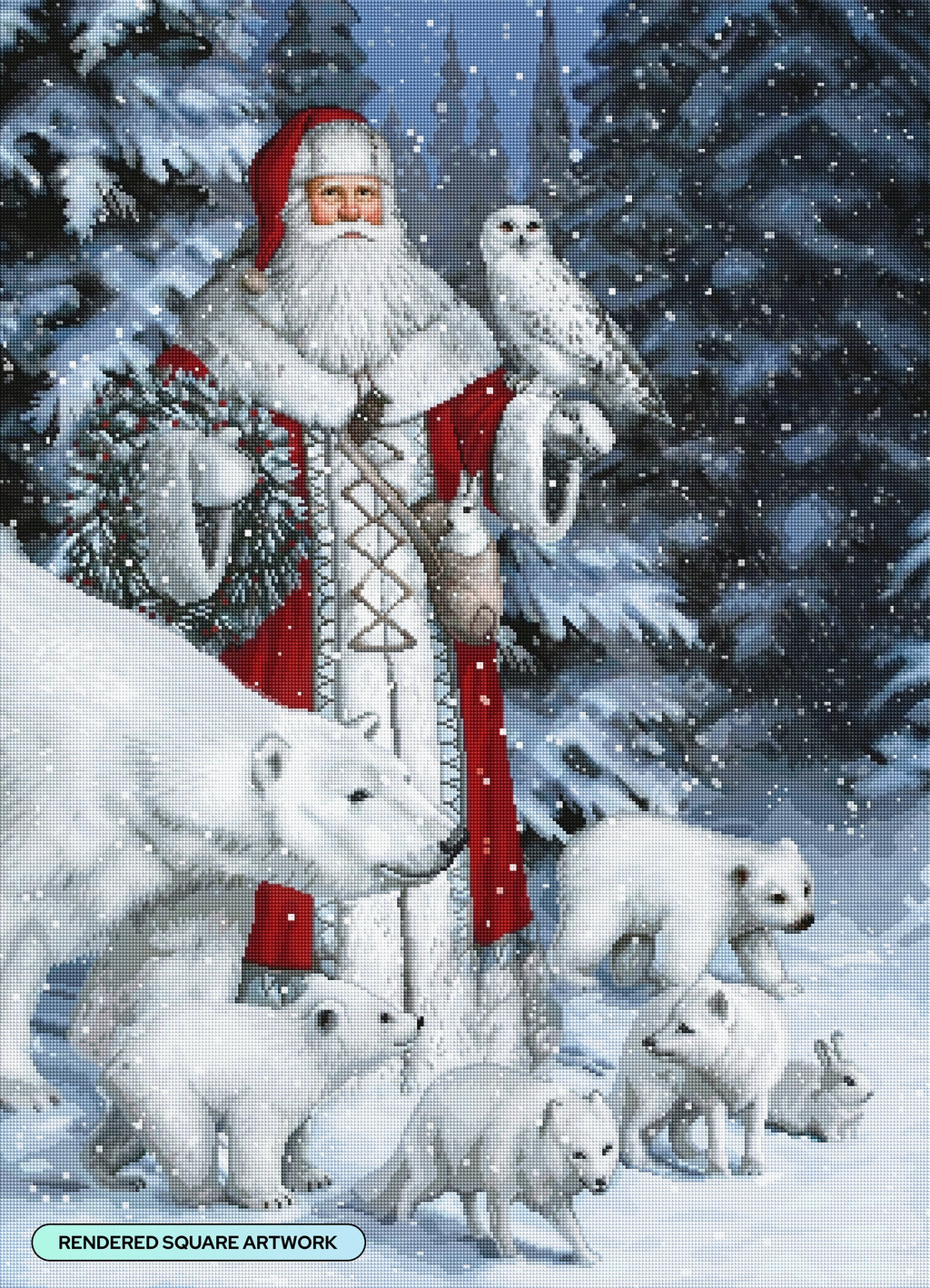 Red Arctic Santa with Polar Bears, Foxes, Owl T5
